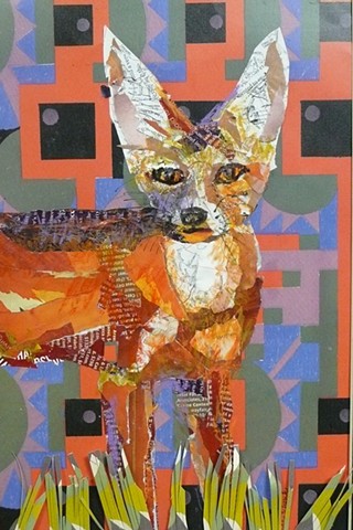 Red Fox mixed media collage