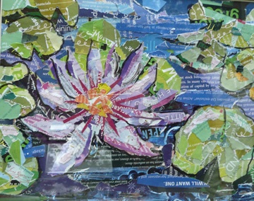 waterlily rendered in paper collage