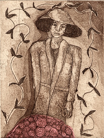 intaglio hand pulled print Mariam portrait