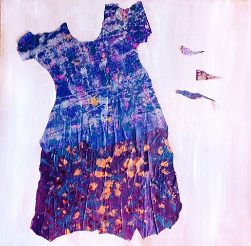 painted paper torn and cut to resemble a dress