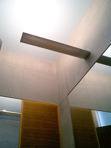 Washington Square Loft, modern minimalist  bathroom, custom aluminum light fixture, by Doug Stiles Interior Design