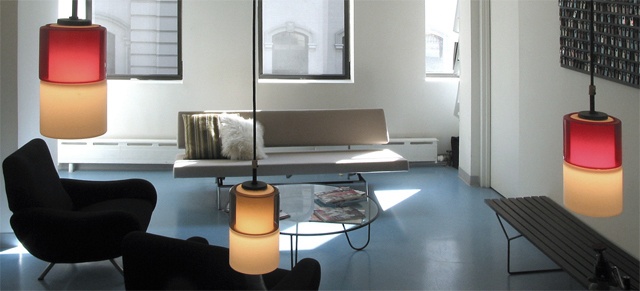 Flatiron Dental Office,  modern reception area, italian glass pendant, zanuso chair, mategot table, by Doug Stiles Interior Design