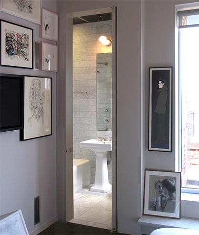 prewar penthouse apartment, modern minimalist master bathroom, terrace, by Doug Stiles Interior Design