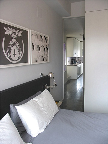 prewar penthouse apartment, modern minimalist bedroom, modern bed,by Doug Stiles Interior Design