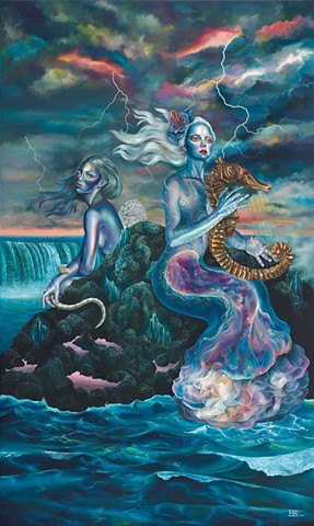 Somber Lullaby of the Sirens laura barnhard oil painting pop surrealism lowbrow bash contemporary