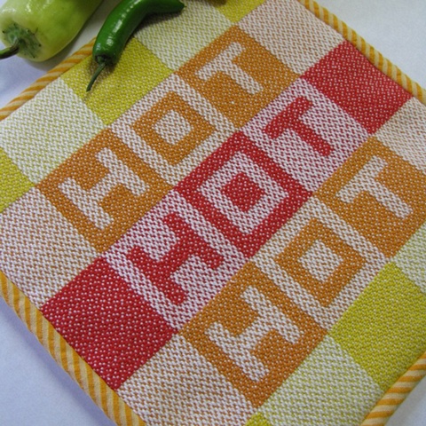 handwoven hot mat, hot pad, drawloom weaving by Kathie Roig