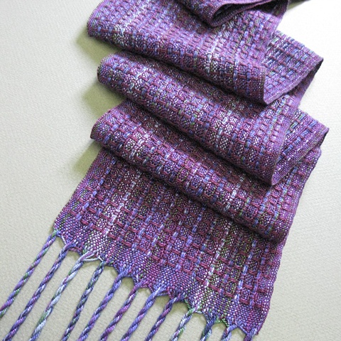 handwoven scarf, Tencel, huck lace, handwoven by Kathie Roig