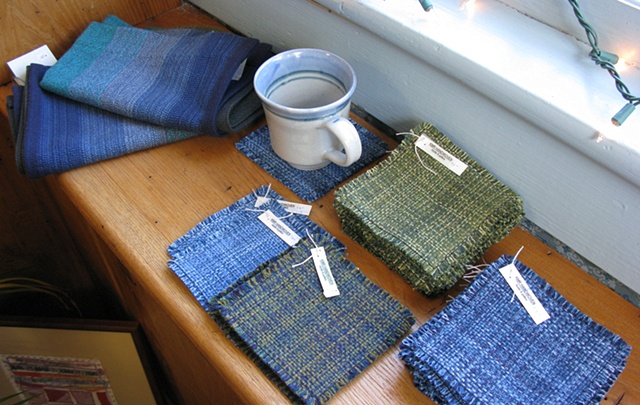 handweaving shop and gallery, towels, coasters, placemats, handwoven by Kathie Roig