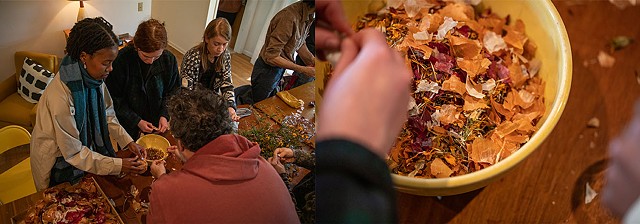 The carmalelizing weep & preparation of festivity: Making confetti from onion skins and marigolds