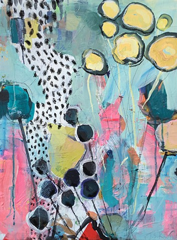 Abstract, Whimsy, Painting, Mixed media, balloons, girls room