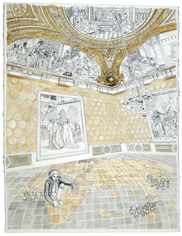 Watercolor of a grand Imperial salon by Jennifer Delilah