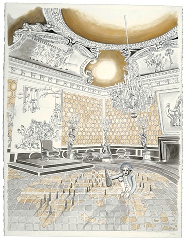 Watercolor of a grand Imperial salon by Jennifer Delilah