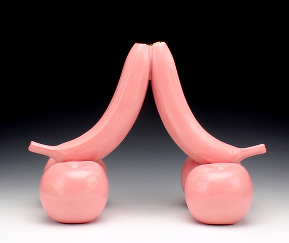 double pink banana vase