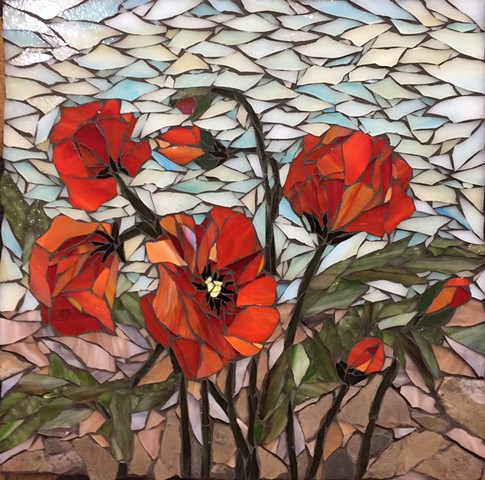 Stained Glass Mosaic Floral, Poppy