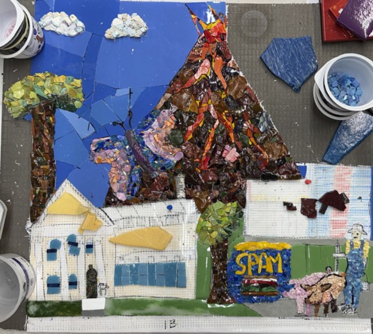 Hormel Home, Spam Museum SPAM can, Volcano, in progress