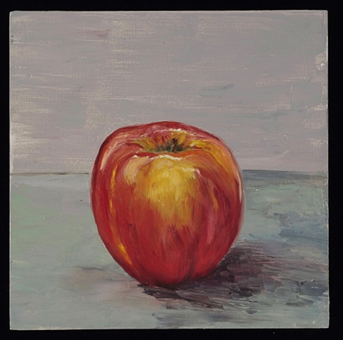 oil on panel of single apple