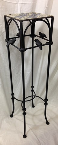 Wrought Iron Table with Stained Glass Dragon Fly Top
