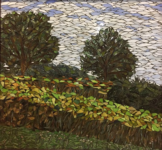 Stained Glass Mosaic, Trees, Landscape