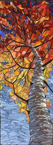 Skyward Birch-Autumn, Stained glass mosaic