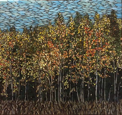 Stained Glass Mosaic, Trees, Landscape