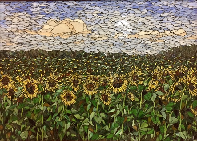 Stained Glass Mosaic Floral, Sunflower Field