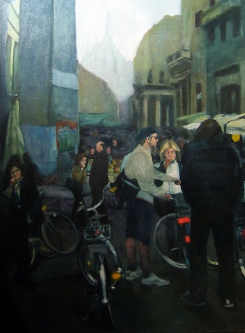 Piazza San Babila Milan, a painting by Jennifer Bishop