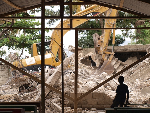Haitian school after earthquake, demolishing Haitian school