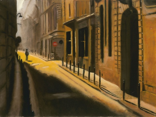 Street scene with lone figure