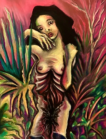 Girl with Black Hair and Devouring Vulva 1 (after Egon Schiele)