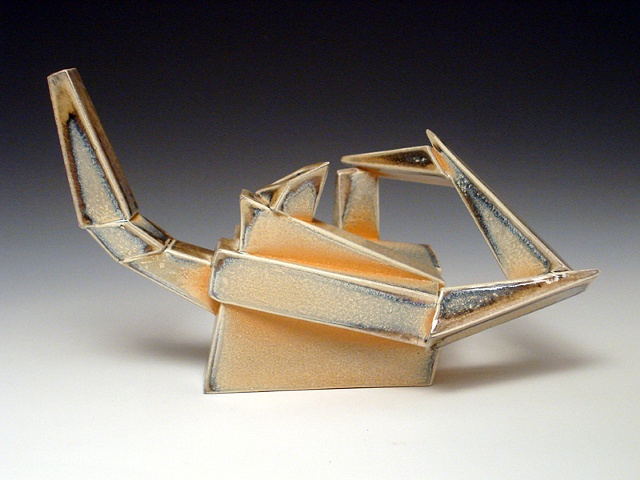 slip Cast and Assembled Geometric Teapot - Soda Fired modern contemporary ceramic art digital CAD design