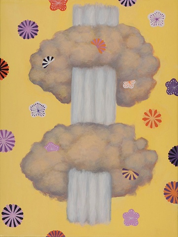 two explosions with Japanese flowers