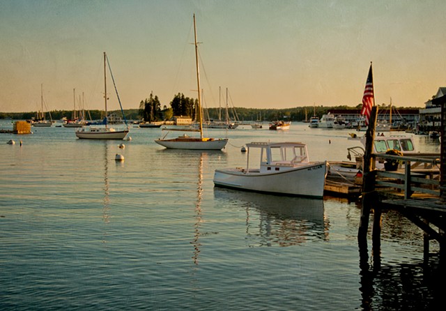Sunset boats at Boothbay Harbour Maine