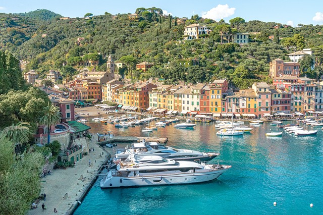 The Portofino Harbour on the west coast of Italy from up the hill
