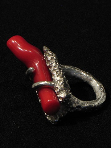 Silver and Coral Ring by Dixie Wiley