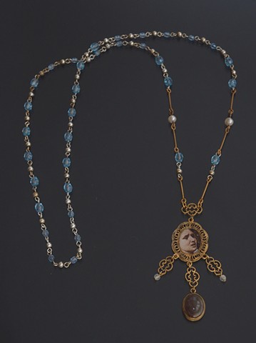 After Poussin's Sabine Women necklace found object blue stone