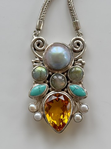 Artisan Necklace with set stones and pearl