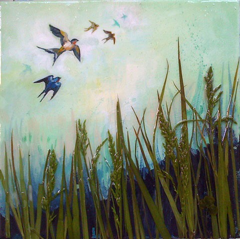 swallows in flight