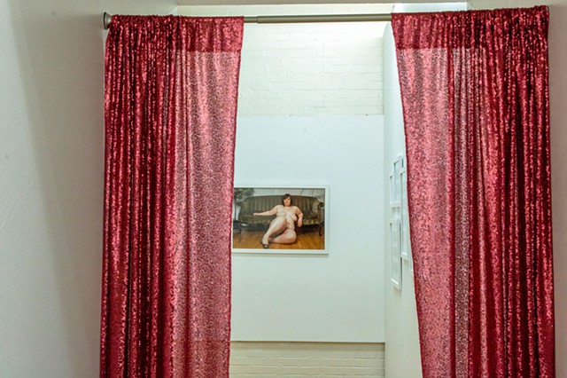 Installation View 5
Behind the Curtain (back room)
-
Judgement Venus (Green Couch Selfie)