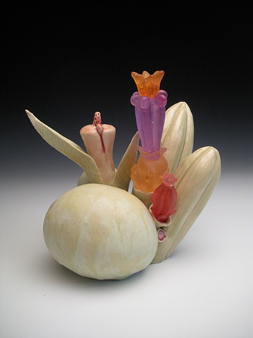 glass, ceramic, clay, botanical, floral, flowers, sculpture, current, 