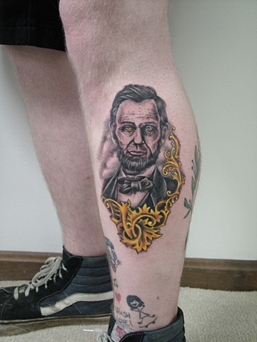 jim will tattoo Abraham abe lincoln, tattoo junkies, traditional, wulfe, art, stina, tat, tattoo, portsmouth, NH, boston, cool tattoo, ink, new hampshire, hobos, iron works, piercing, james, christina, sardinha