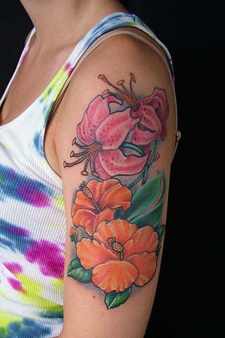 wulfe, art, stina, tat, tattoo, portsmouth, NH, boston, cool tattoo, ink, new hampshire, hobos, iron works, piercing, james, christina, sardinha, flower, flowers, hibiscus, lily, lilly, stargazer, lillie, floral, pretty, feminine