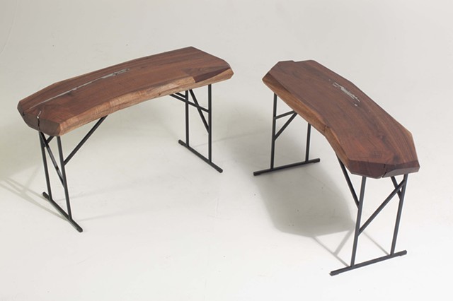 Walnut Pair side tables/small benches