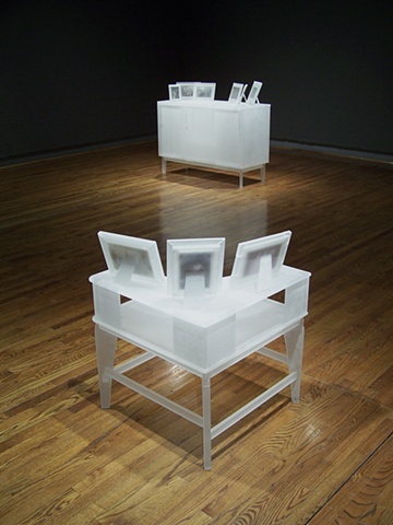 Installation view. *Occasional Table* (foreground) & *Credenza* (background).