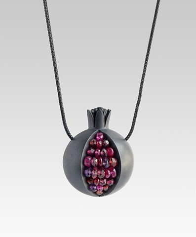 pomegranate necklace, pomegranate pendant, silver pomegranate necklace, pomegranate ruby necklace