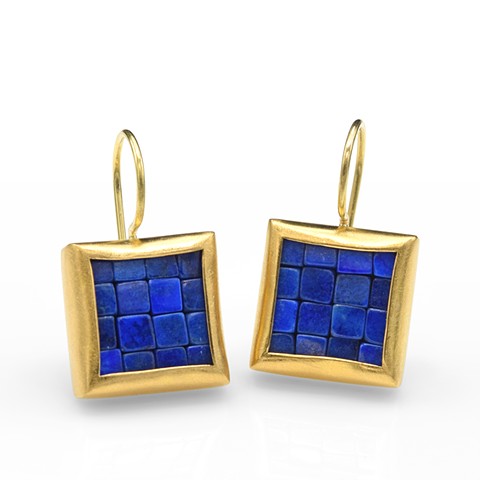 mosaic earrings, lapis lazuli gold earrings, gold lapis lazuli earrings, gold mosaic earrings