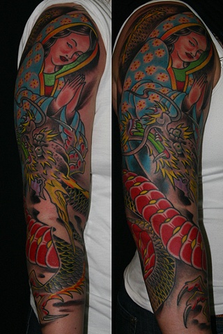 Meghan's 2 sitting Dragon and Mary sleeve. She's the champ.