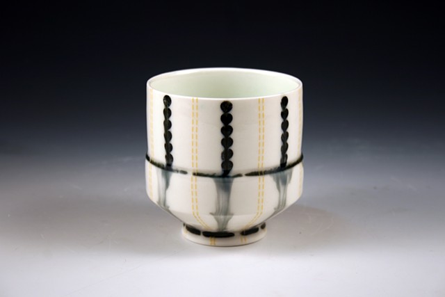 porcelain slip cast cups with underglaze and overglaze decals