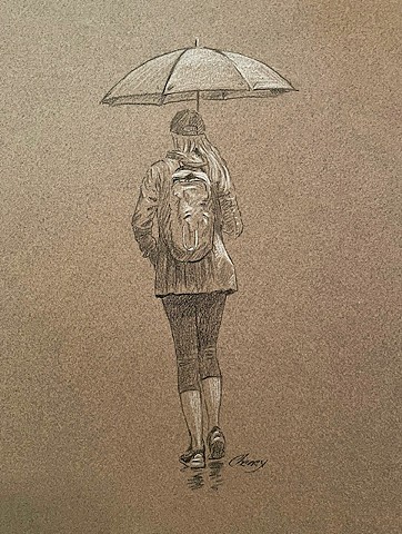 "Woman Walking with Umbrella"