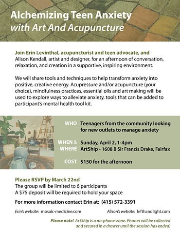 Sunday, April 2, 1-4pm. Alchemizing Teen Anxiety with Art & Acupuncture