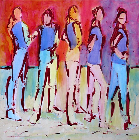 Figurative Abstract Art, Buy fine art online, expressive, abstract, figurative, colorful, five, model, contemporary, modern, friends, women